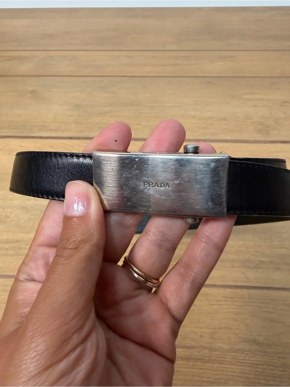 PRADA- Black Napa Leather Belt with Silver Buckle Women’s Size XS 80cm